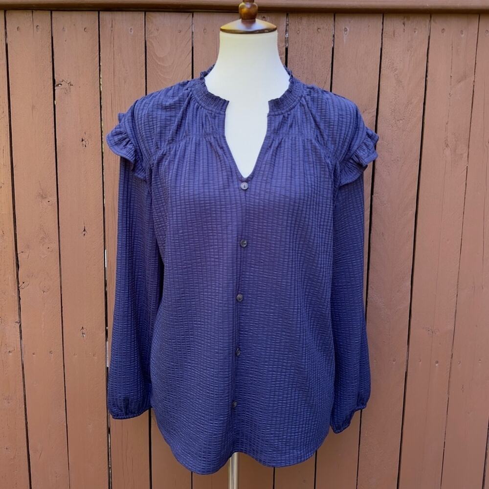 Kaileigh | NWOT Size Large Short Long Sleeve Top with Ruffle Shoulder and V Neck